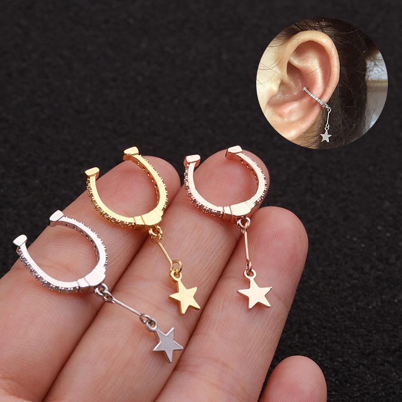 

European & American Micro-Inlaid Zircon Star Pendant Earrings (No Piercing Required) серебряный