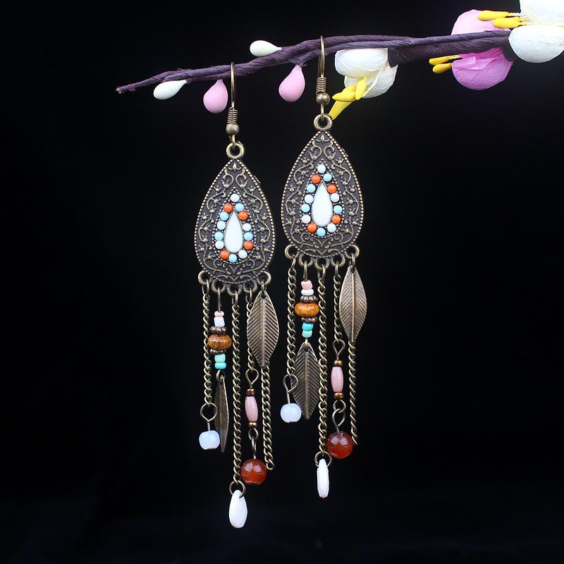 Bohemian Turquoise Owl Dream Catcher Tassel Earrings for Women