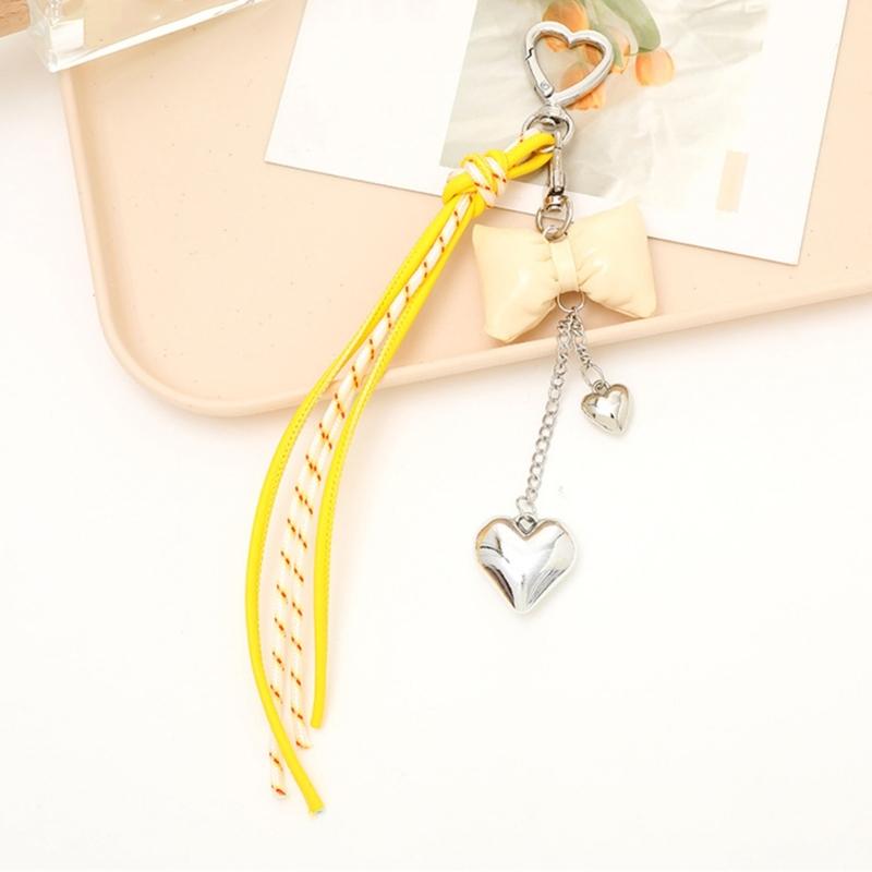 Trendy Korean Inspired Leather Tassels Bows Hanging Ornament Phone Charm Bag Accessories Key Holder for Stylish Women