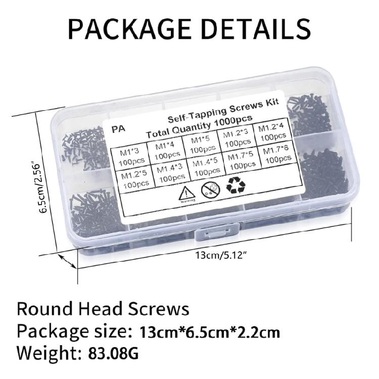 1000 buc/set Set asortiment șuruburi cu fantă Ușor de utilizat Hardware esențial pentru reparații
