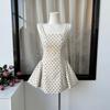 Französisches gepunktetes Sommerkleid für Mädchen, lässig, A-Linie, ärmellos, hohe Taille, mit 3D-Verzierungen