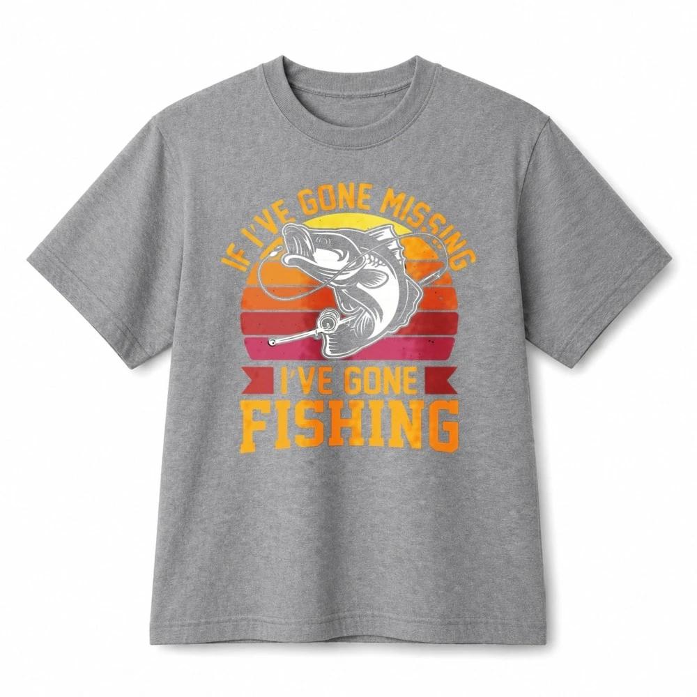 Unisex If I ve Gone Missing I ve Gone Fishing Vintage Sunset Cotton T-Shirt Tee 4XL