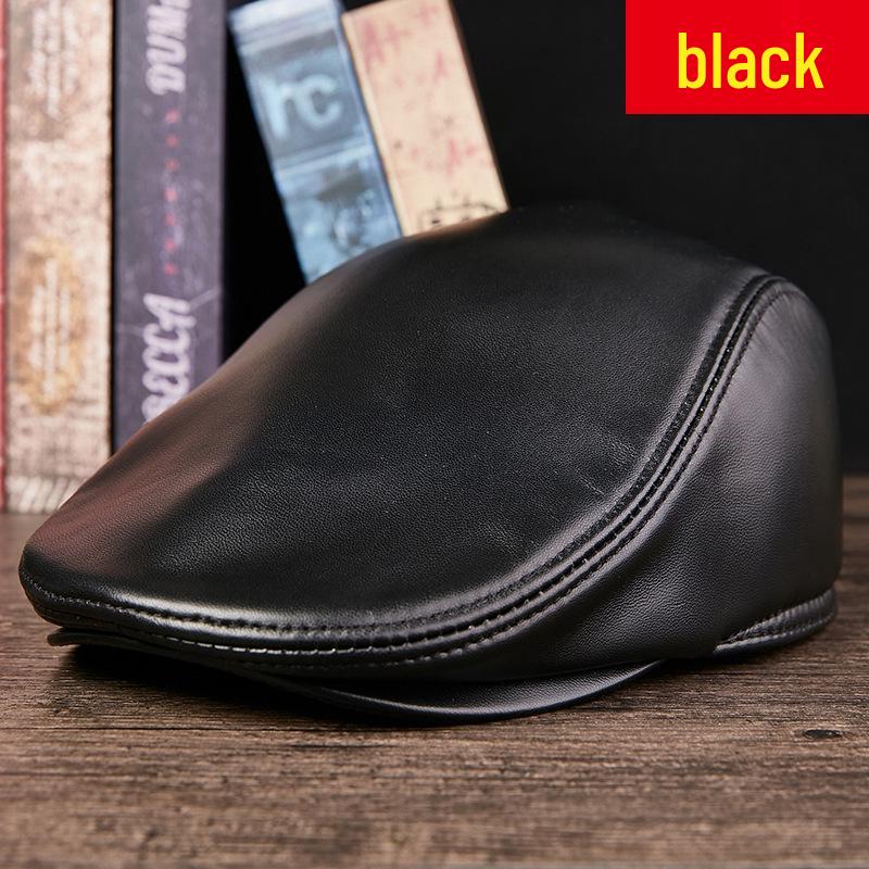 Unisex Dark Red Genuine Leather Sheepskin Flat Cap - Korean Style Warm Duckbill Cotton Hat for Autumn & Winter