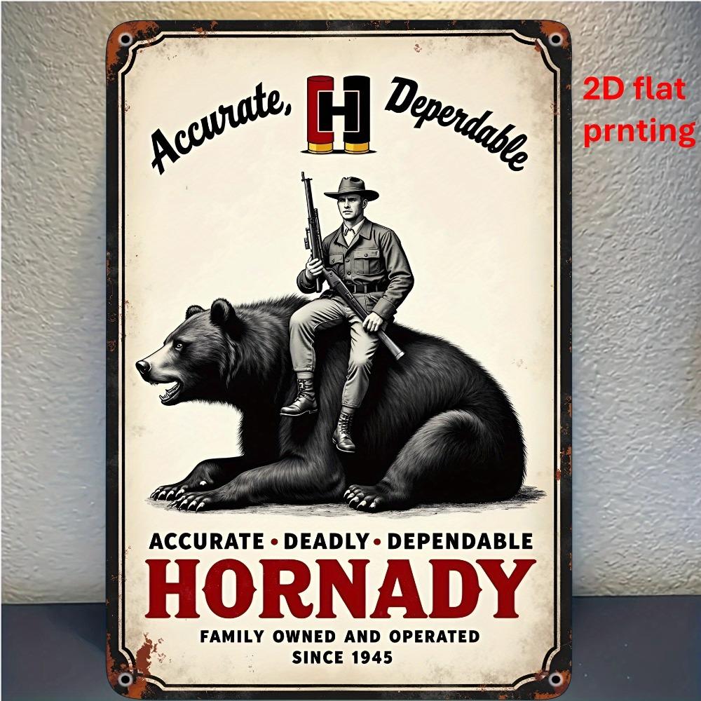 

2D Плоская Винтажная Металлическая Табличка для Охоты - Охотник и Медведь Дикая Природа 1934 Алюминиевый Декор, Хижина Гараж Мужская Пещера Лодж Любители Активного Отдыха 20x30cm