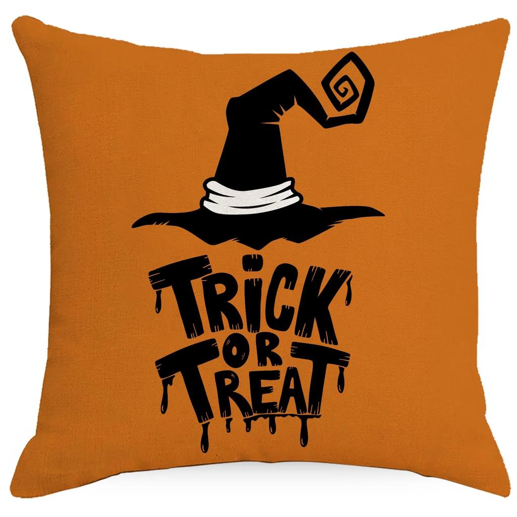 1pc Orange Spider Web Pumpkin Element Halloween Pillowcase Comfortable Imitation Linen Texture Pillowcase HAPPY HALLOWEEN