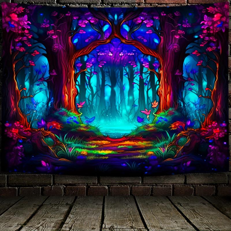 VIKAMA psychedelic neon tree of life forest wall tapestry bedroom dormitory game room home decoration party background