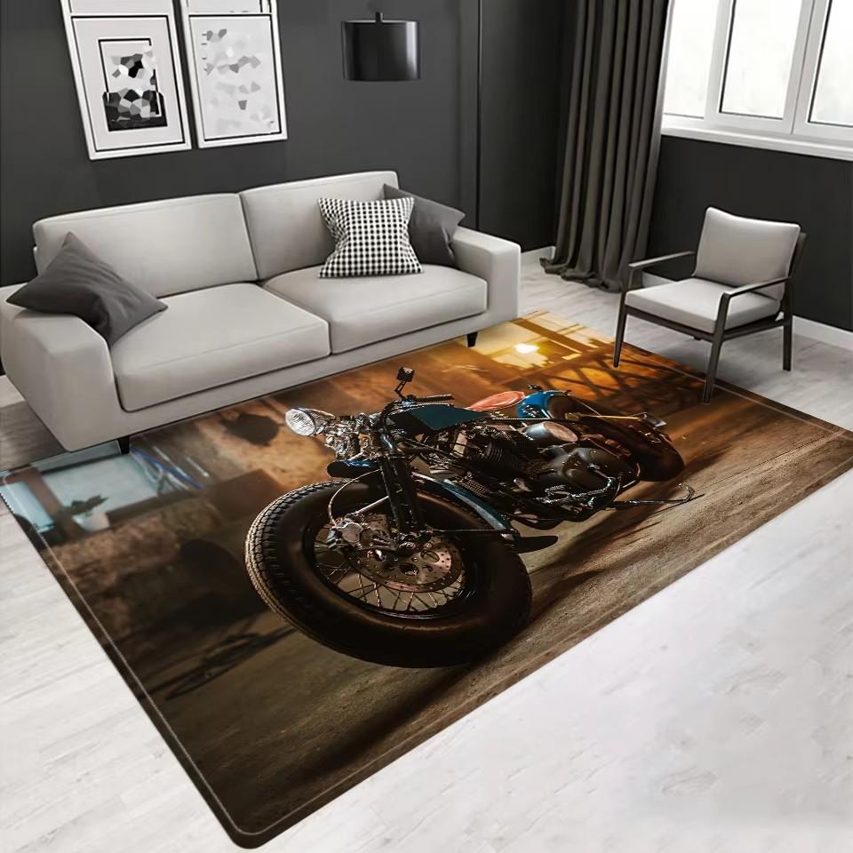 Vintage Classic Motorcycle Garage 3D Printed Carpet Living Room Retro Race Car Large Rug Home Decor Bedroom Non-Slip Floor Mat