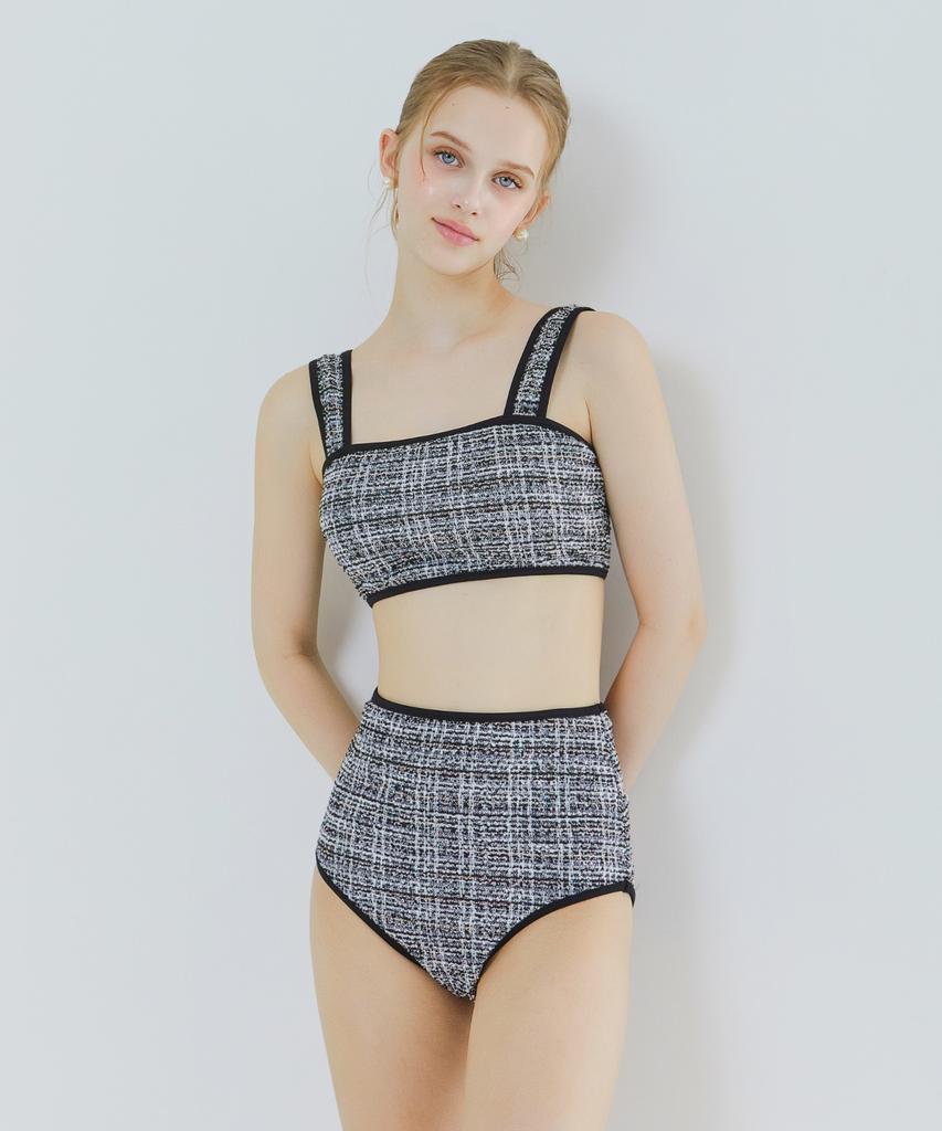 VIKINI VENDER Tweed High-Waisted Bikini - Black (Skirt Sold Separately)