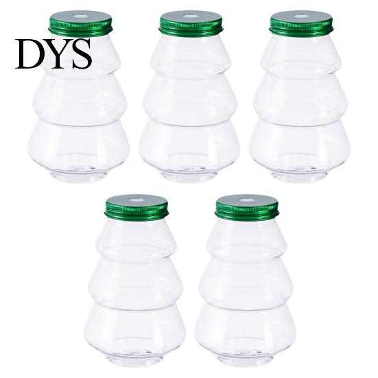 Plastic Beverage Containers 5Pcs Christmas Tree Shaped Bottle, 500ml Food Grade Clear Packaging Container for Bottles Cold Drink Coffee, Leak