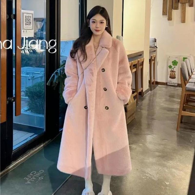 Imitation Mink Velvet Long Loose Thickened Fur Integrated Suit Collar Imitation Leather Coat Women's Winter Light