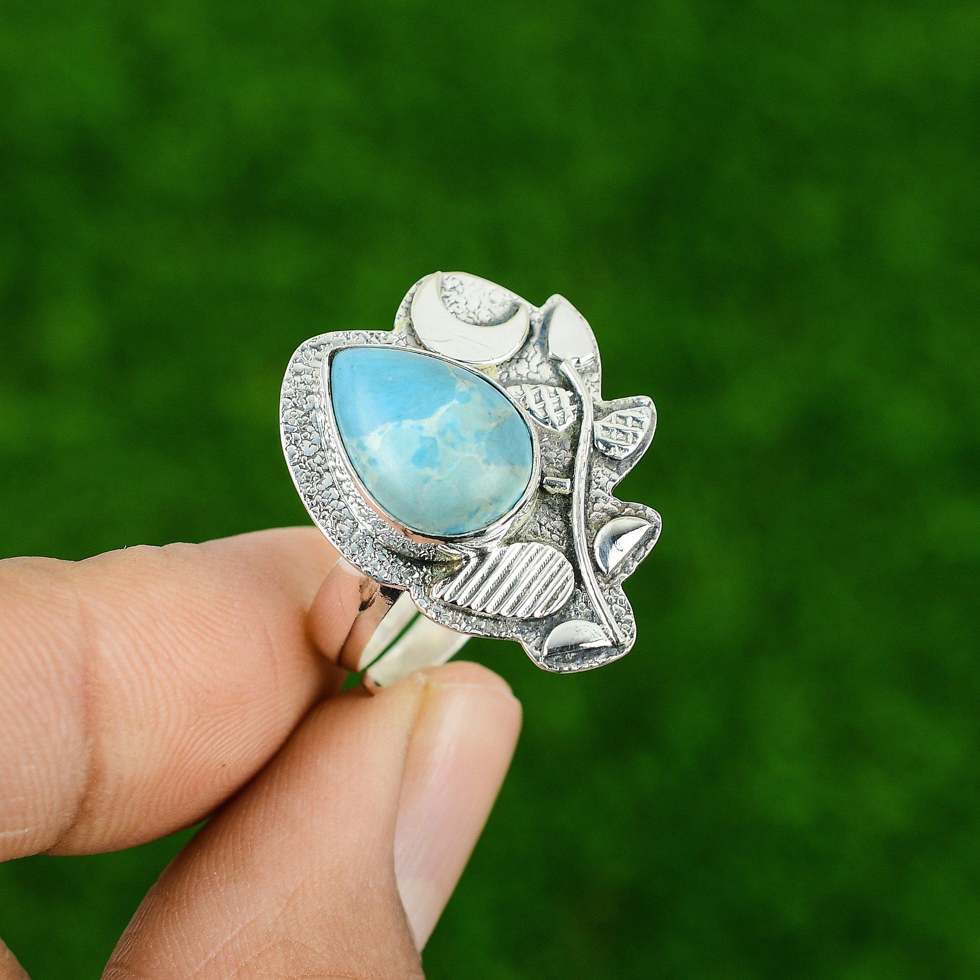 

Кольцо из стерлингового серебра 925 пробы с грушевидным бирюзовым самоцветом Спящая красавица в безеле, штабелируемое Adjustable