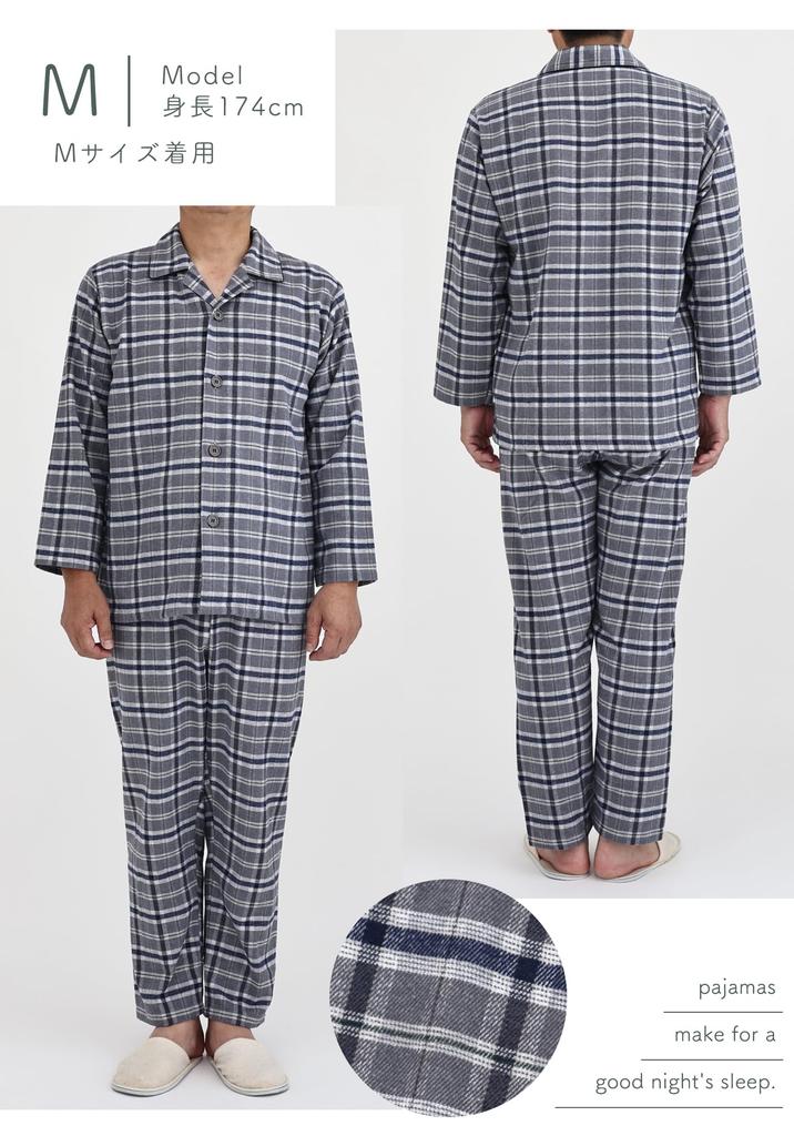 Kaituck Family Pajama Made in Long Cotton Brushed Check Winter Men's Shirt, Japan, Sleeve, 100% Flannel, Fleece, Pattern, Spring, Autumn, (Size L,