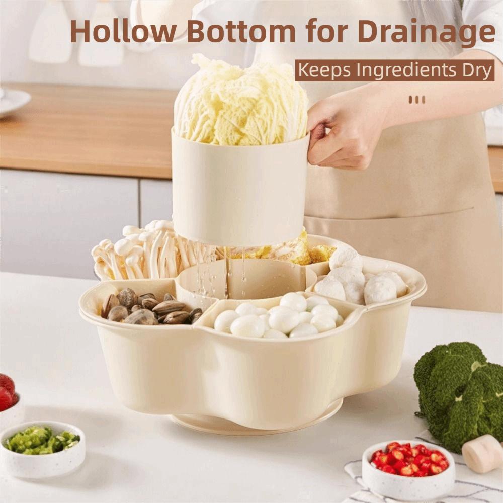 Creative Kitchen Hot Pot Side Dish Hollow-Out Rotatable Vegetable Fruit Drain Basket Plastic Detachable Dried Fruit Snack Plate