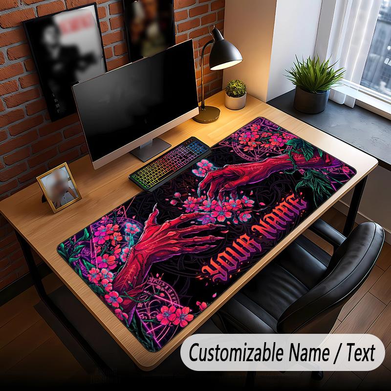 Rose Floral Theme Custom Mouse Pad Personalized With Name Text Customized Desk Mat For Office Home Decor