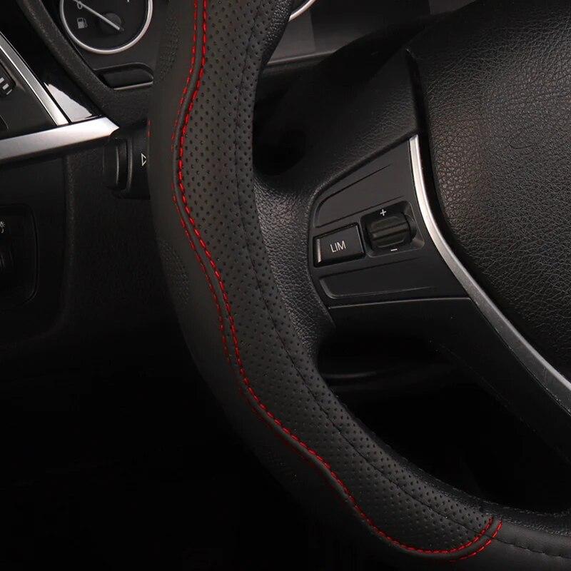 DERMAY Black Car Sport Steering Wheel Cover Leather Auto Steering Covers Universal 37-38cm Wheel Covers Car Inter Accessories