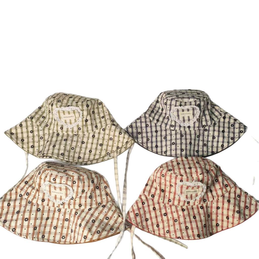 Sweet Love Small Flower Plaid Fisherman Hat Children's New Summer Outdoor Versatile Sunshade Sun Hat