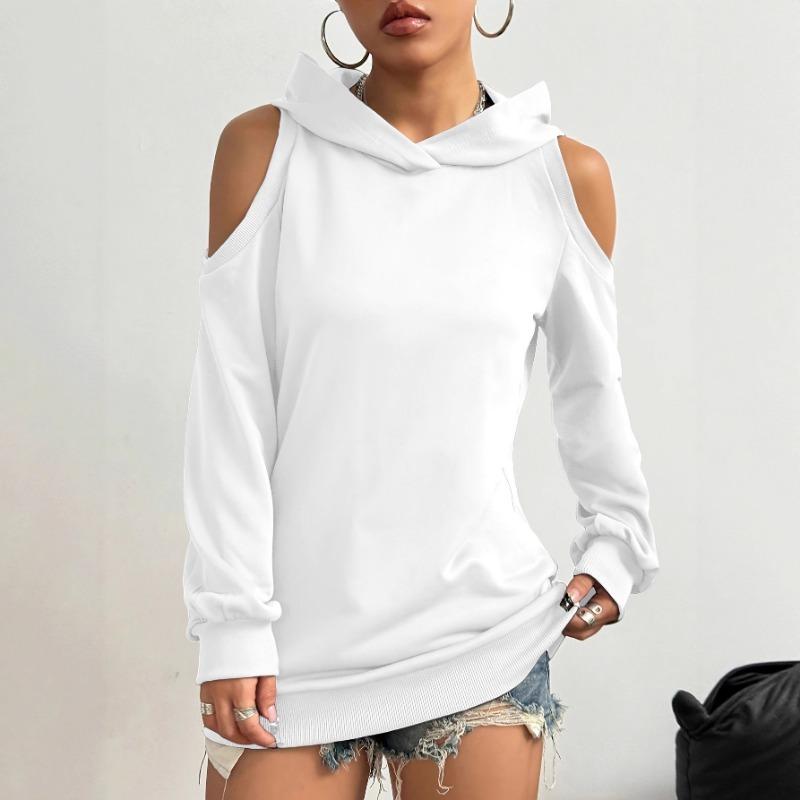 Autumn And Winter New Style Womenswear Solid Color Off Shoulder Hooded Fashion High End Casual Design Sense Sweatshirt
