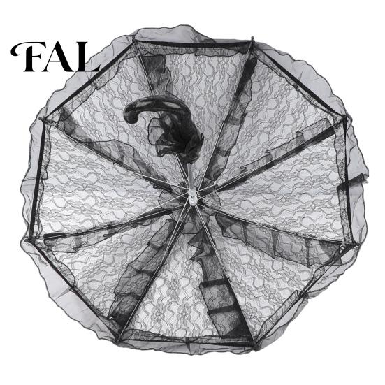 Mesh Splicing Lace Umbrella Vintage Gothic Umbrella, Black Bridal Parasol for Halloween UV Resistant Witch Cosplay, Wedding Decoration, Stage