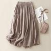 2025 summer new retro pleated solid color cotton and linen straight nine-point culottes elastic waist foreign wide-leg pants women