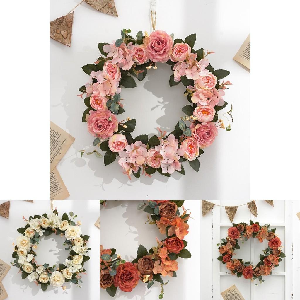 Seasonal Silk Flower Wreath With Peony For Home Wall And Door Decor