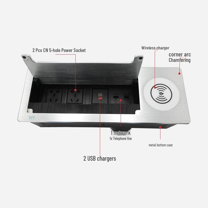 Flip-up Multimedia Conference Table Socket with Wireless Charging