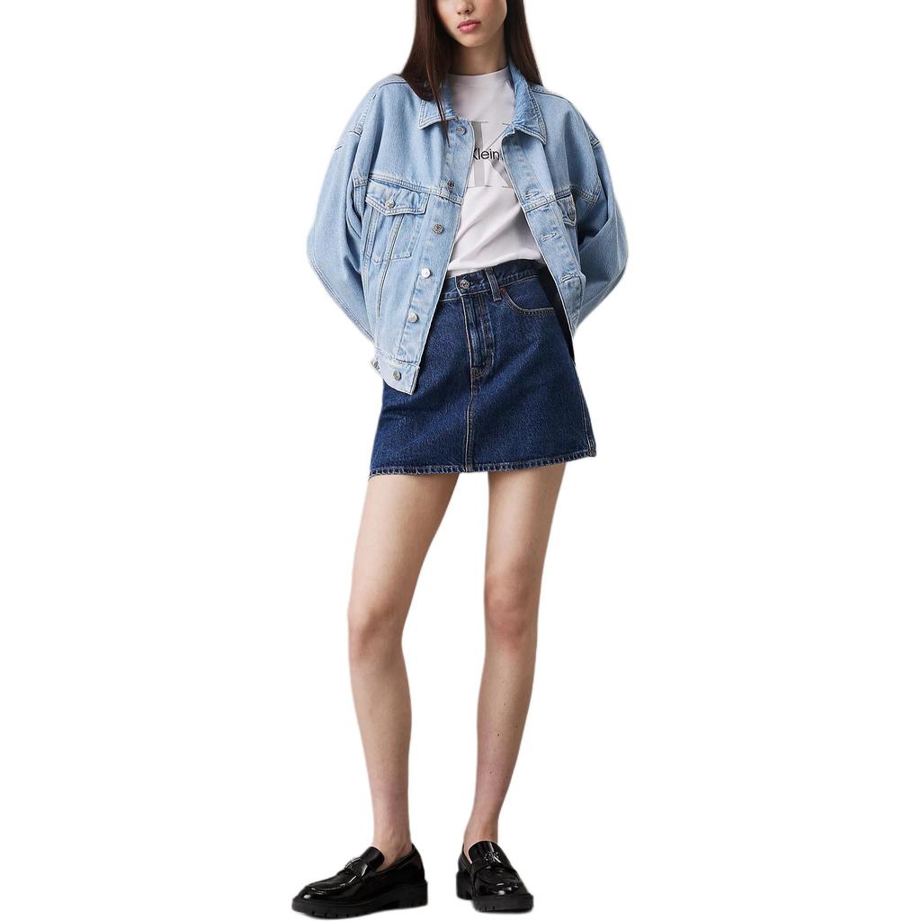 Calvin Klein Loose Fit Pointed Collar Single Breasted Denim Jacket Women jackets Light-Blue J20J224548-1A4