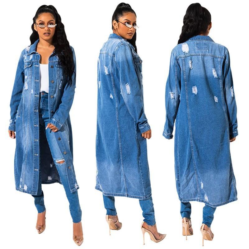 Womens Oversized Denim Trench Coat 2026 Retro Casual Longline Jacket Loose Fit