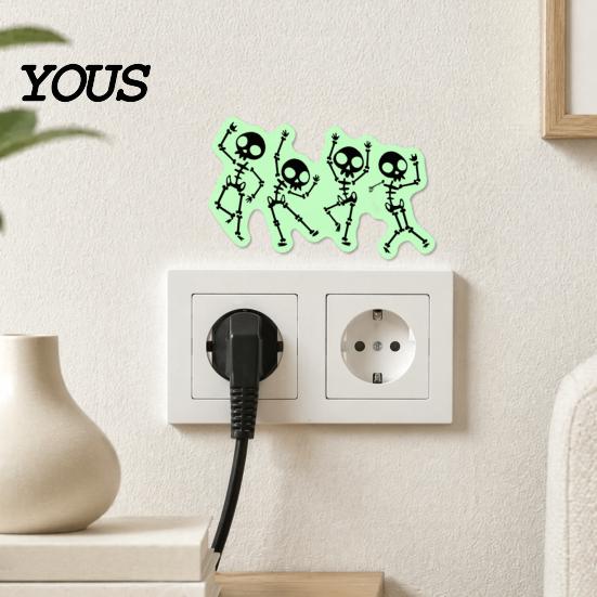 Universal Socket Switch Cover Halloween Light PVC Sticker, Glow in The Dark Skeleton Funny Dancing Wall Art Decal, Luminous Sticker for