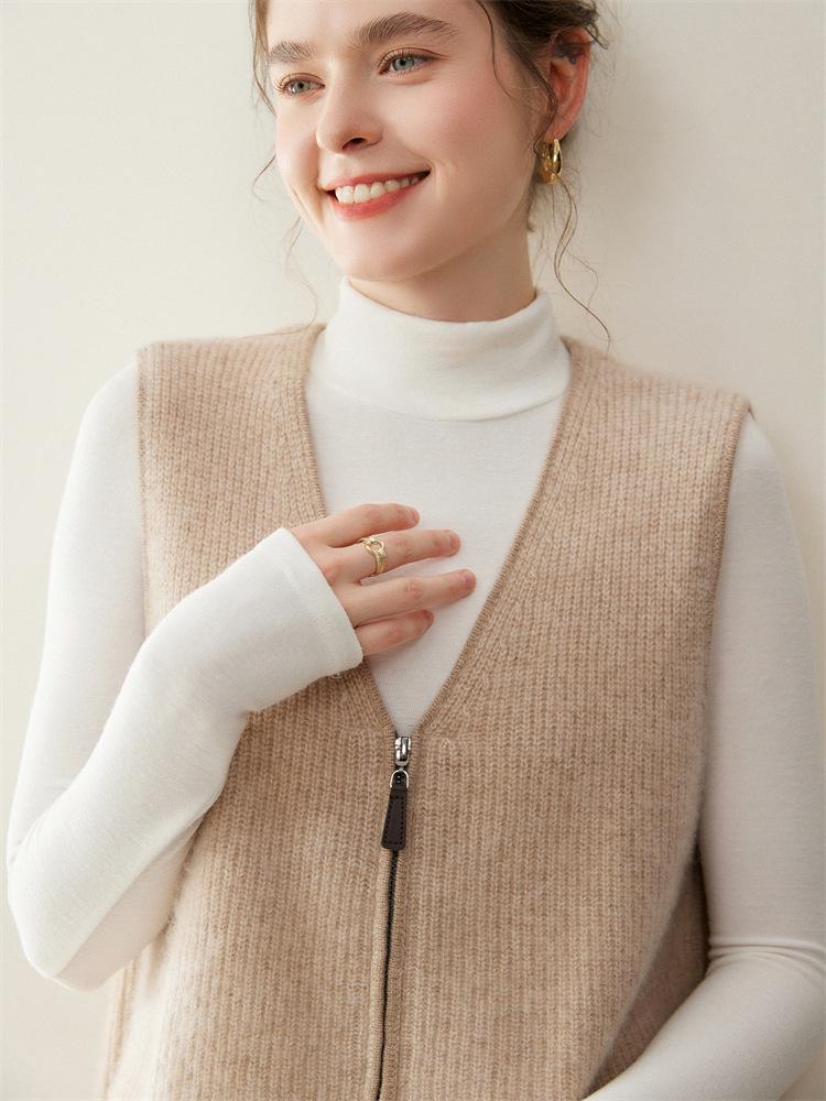 Double-Strand Cashmere Sleeveless Knit Vest - Women's Loose Cardigan
