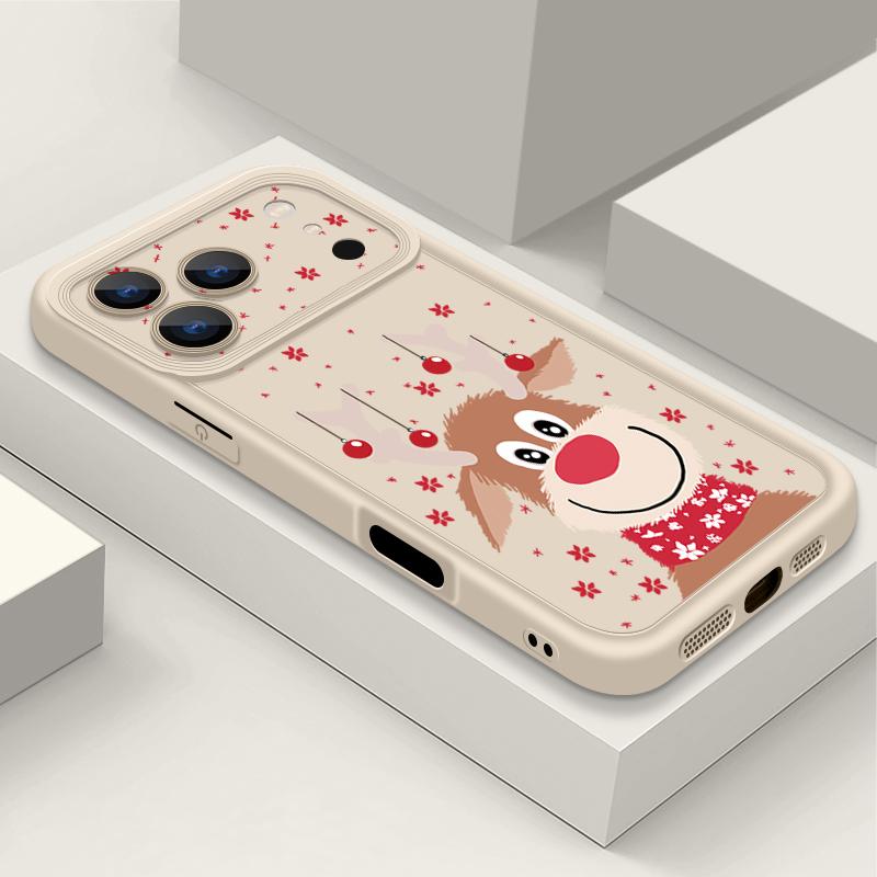 

Милый чехол с рождественским узором с лосем для iPhone 17 Air 16e 16 15 14 Pro Max 13 17 Pro Max 17 Pro 17 Противоударный Мягкий ТПУ Силиконовый Чехол для Телефона Funda iPhone 16 Pro Max белый/бежевый