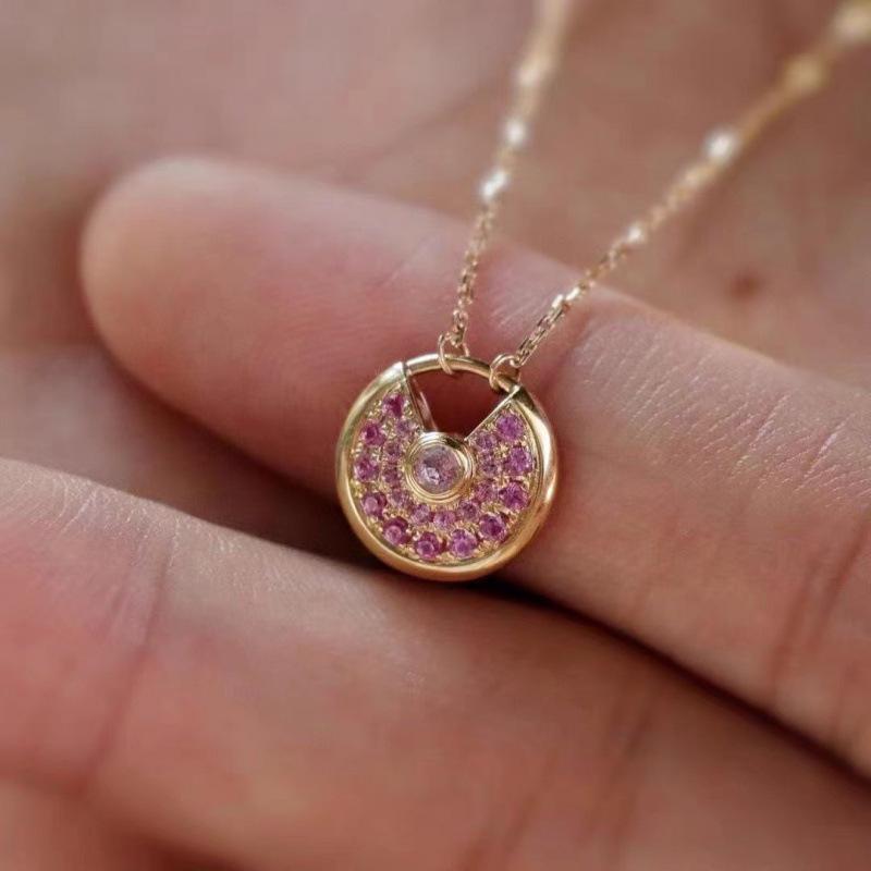 18K Gold Sapphire Amulet Necklace: Elegant Chinese-Style Powder Blue Pendant for Women