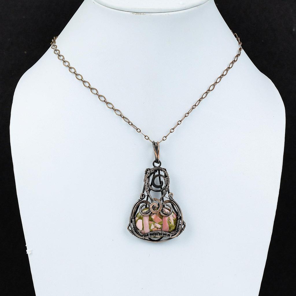 Copper Pink Opal Pendant Copper Wire Wrapped Gemstone Pendant Pink Opal Jewelry Handmade Pendant Copper Wire Wrapped Jewelry Gift For Mother