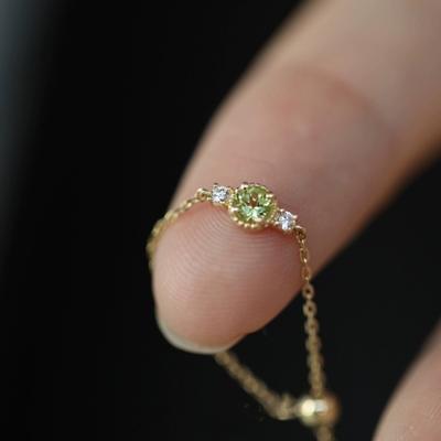 S925 Sterling Silver Olivine Adjustable Chain Ring Women's Japanese Minority Design Sense