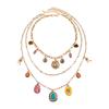 Lightweight Aluminum Iron Chain Necklace Set for Retro Floral Heart Layering No Heaviness Feel Crosses Body