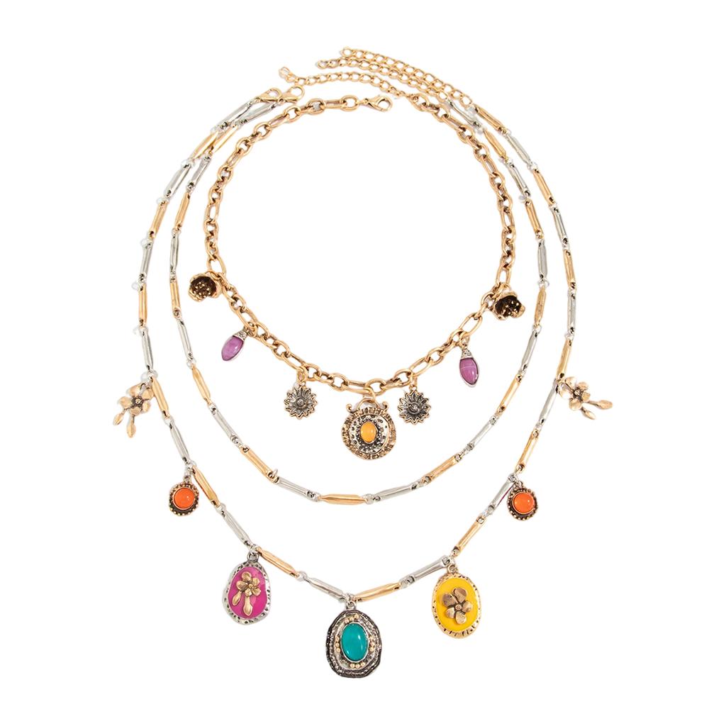 Lightweight Aluminum Iron Chain Necklace Set for Retro Floral Heart Layering No Heaviness Feel Crosses Body