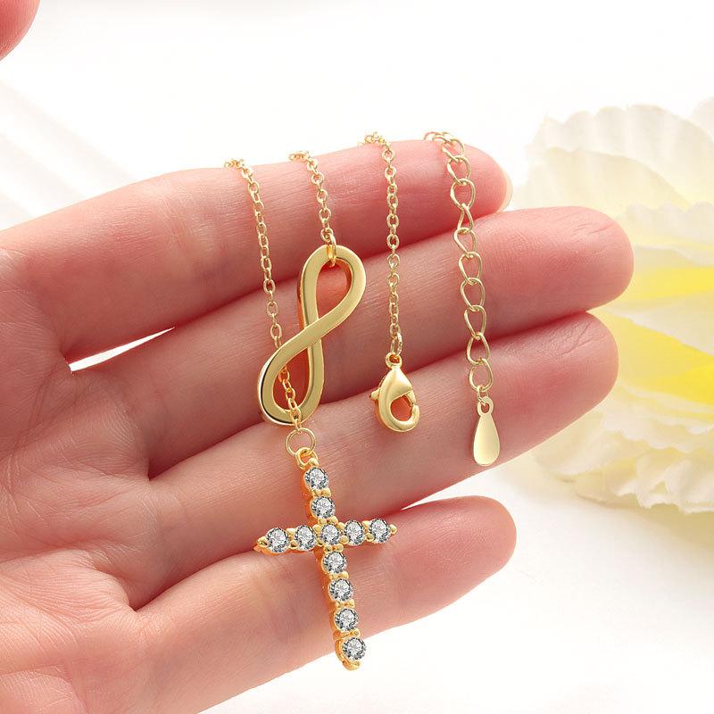 Fashion Gold Cross Necklace For Women Rhinestone Pendant Delicate Clavicle Chain Stylish Jewelry Gift