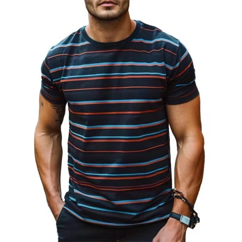 Tricouri cu dungi la modă imprimate 3D pentru bărbați, casual de vară, cu gât rotund, cu mânecă scurtă, largi, cu uscare rapidă, respirabile, topuri