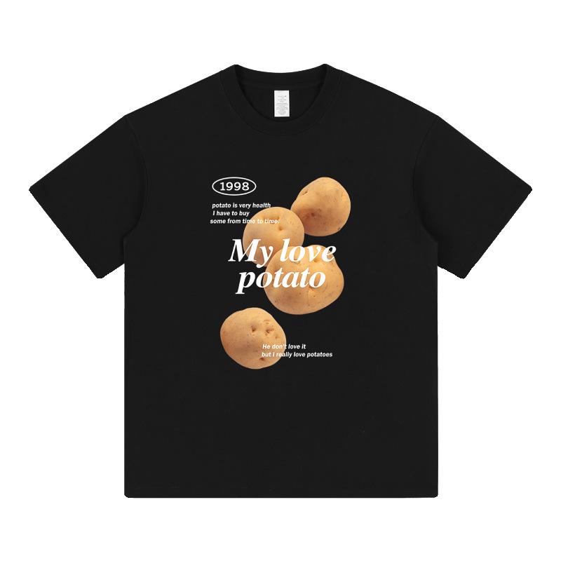 Unisex Cotton Potato Print Casual Tee - Trendy & Fun Short Sleeve