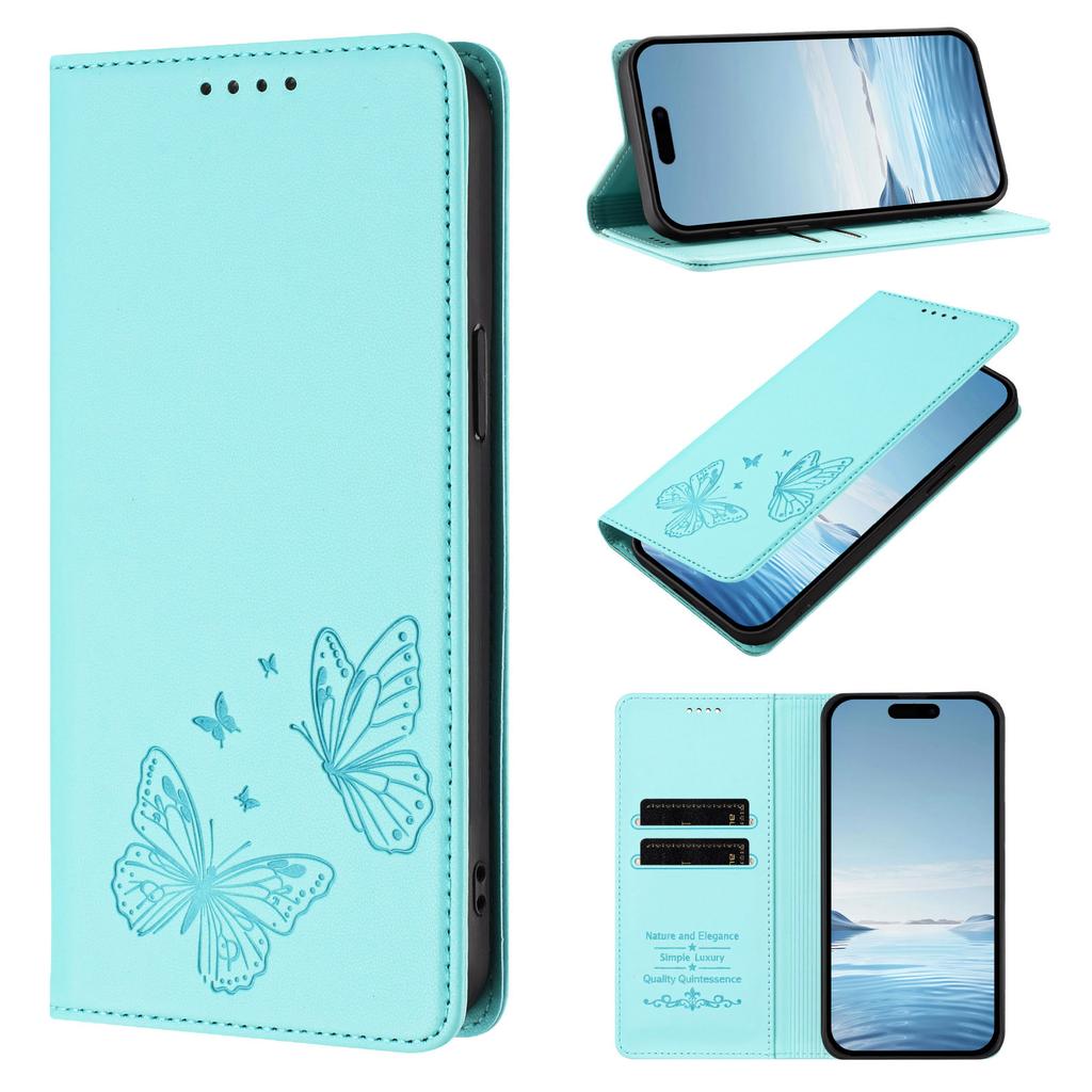 Fashion Butterfly Embossed Leather Wallet Card Solt Case For iPhone 17 Pro Max 16 Plus 15 14 13 12 11 Book Shockproof RFID Cover