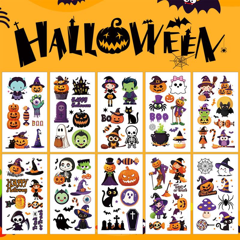 

10 Sheets Halloween Temporary Tattoos Set For Kid Adult Easy Application And Removal Arm Hands Body Tatouages Pour Kids Toy Gift 12cm
