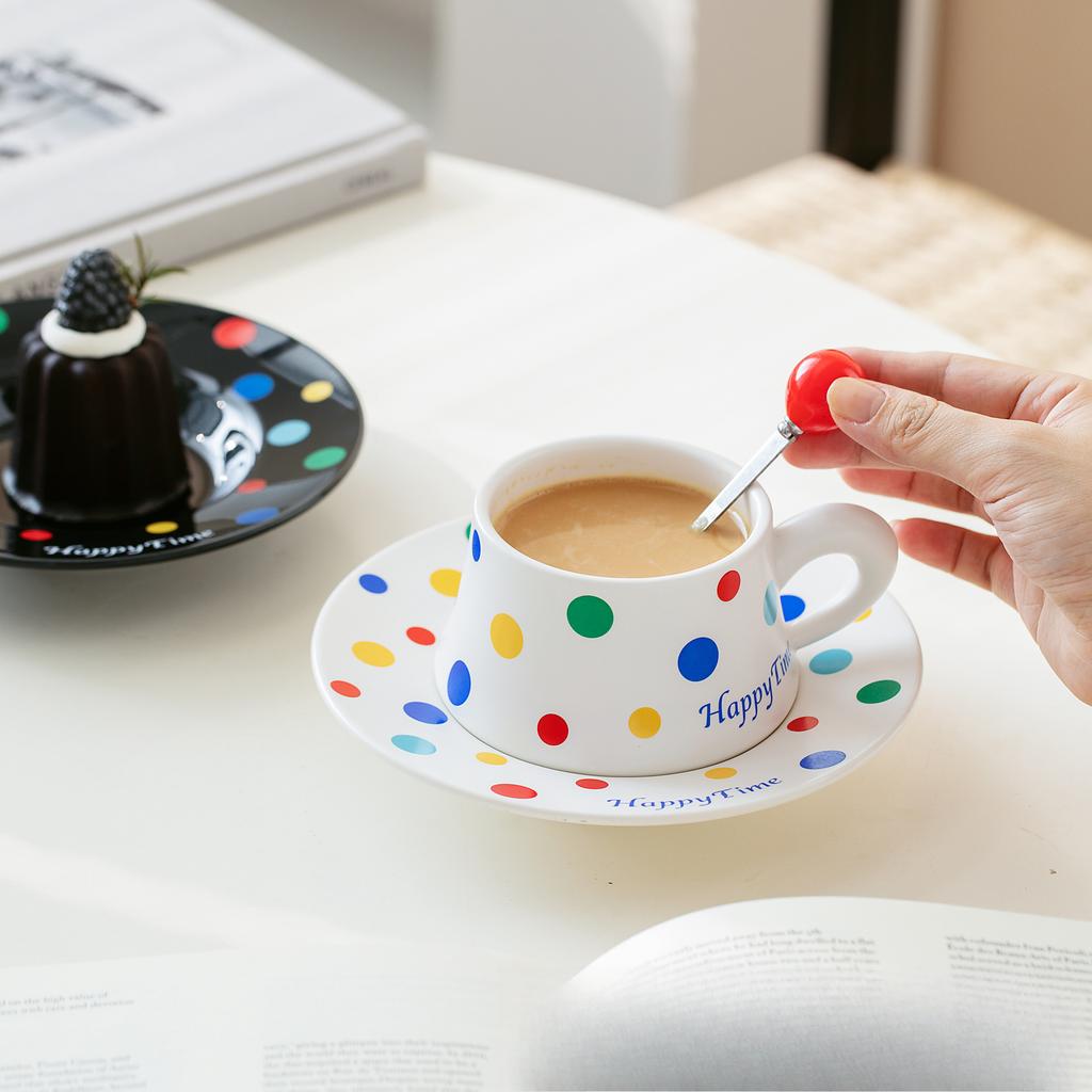 Nordic Style Coffee Cup with Spoon Cup and Saucer High Value Creative Ceramic Cup Office Water Cup Girls Souvenir