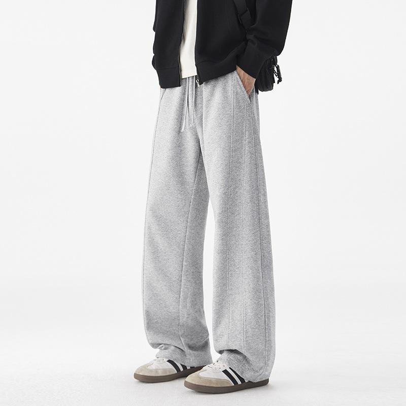American trendy brand elastic waist scimitar sweatpants men's solid color simple and versatile loose wide leg drape casual pants men