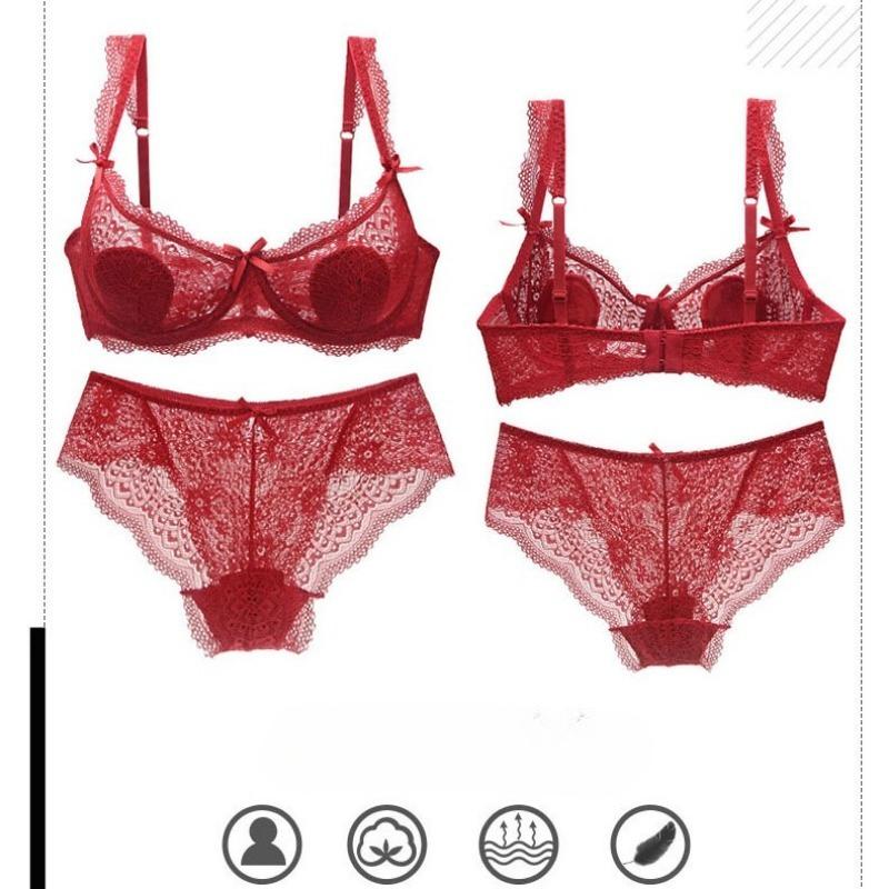 Europäisches und Amerikanisches Stil Dessous-Set mit Sexy Spitze Durchsichtiger Slip und Ein Push-up-BH zur Betonung Großer Brüste