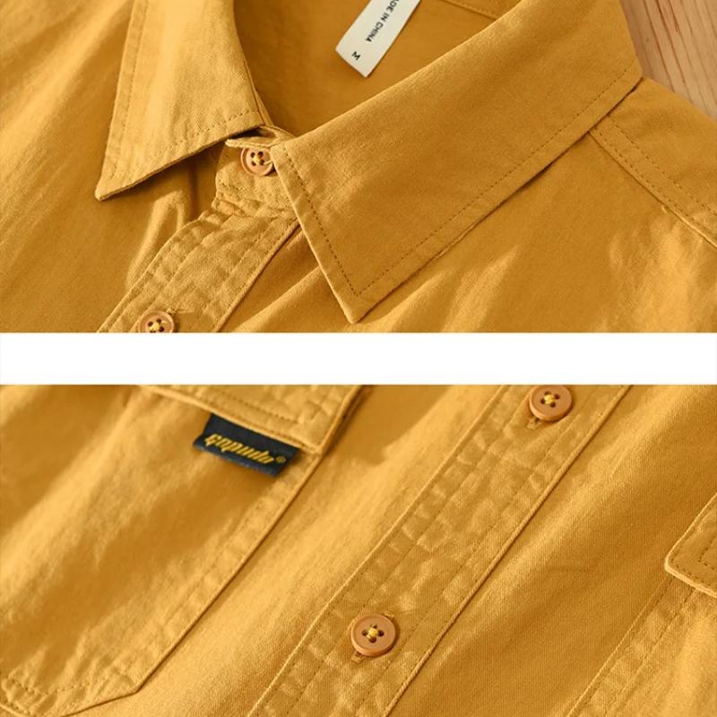 Camisas Cargo Estilo Japonês para Homens Camisa de Verão de Manga Curta 100% Algodão Puro Casual Solta Tops Masculinos Nova Moda Camisa de Bolso Duplo Juventude