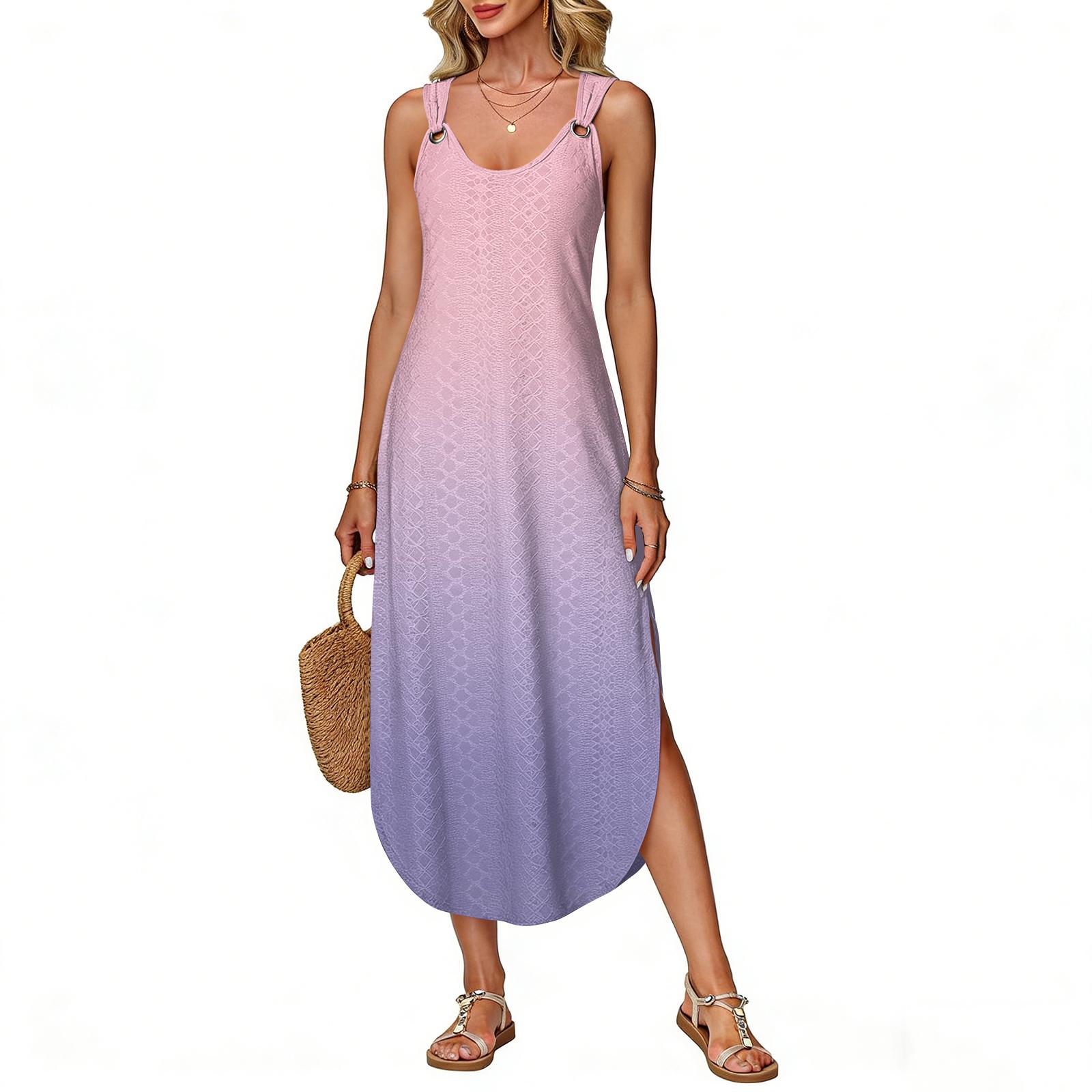 

Женское летнее длинное платье, без рукавов, с боковыми разрезами, длинное платье-жилет с градиентом XXL