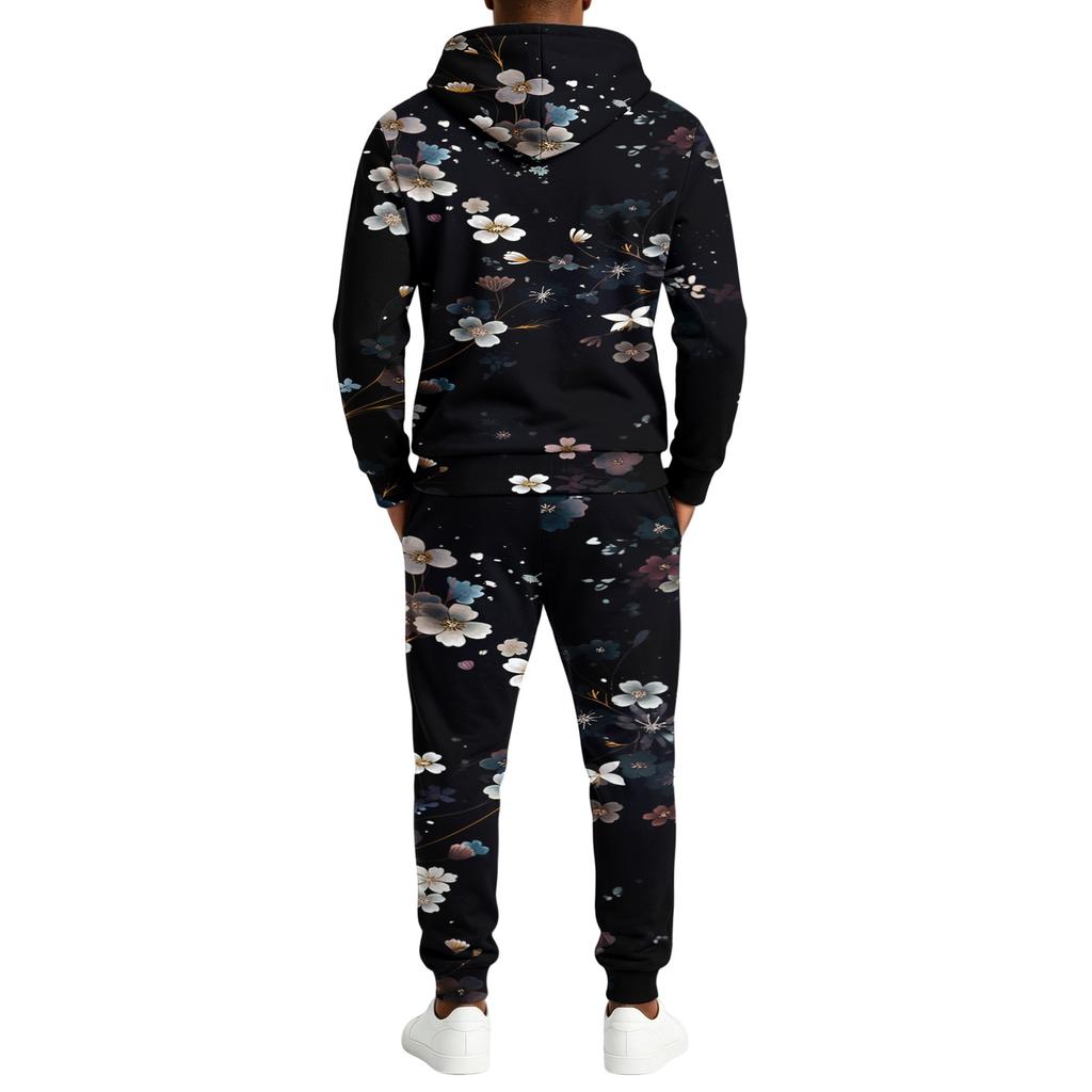Men's Casual Christmas Print Hoodie and Straight-Leg Sweatpants Two-Piece Set for Holiday Celebration