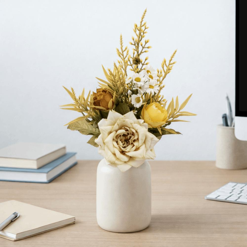 Real Touch Fake Floral Bouquet Lifelike Simulation Rose Flower Rose Reed Hybrid Home Decoration