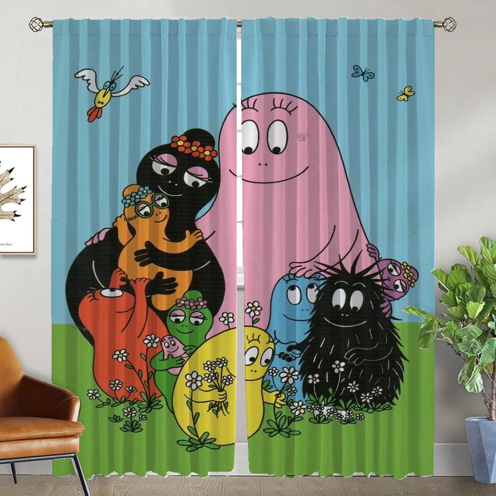 Les Barbapapas Partition Kitchen Curtains 2 Pieces Anti-mosquito Curtains for Living Room Curtain Halloween Decoration Shades