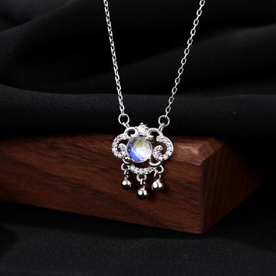 Ping An Ruyi Lock S999 Sterling Silver Ping An Lock Necklace Women's New Chinese Light Luxury Niche Moonstone Clavicle Chain