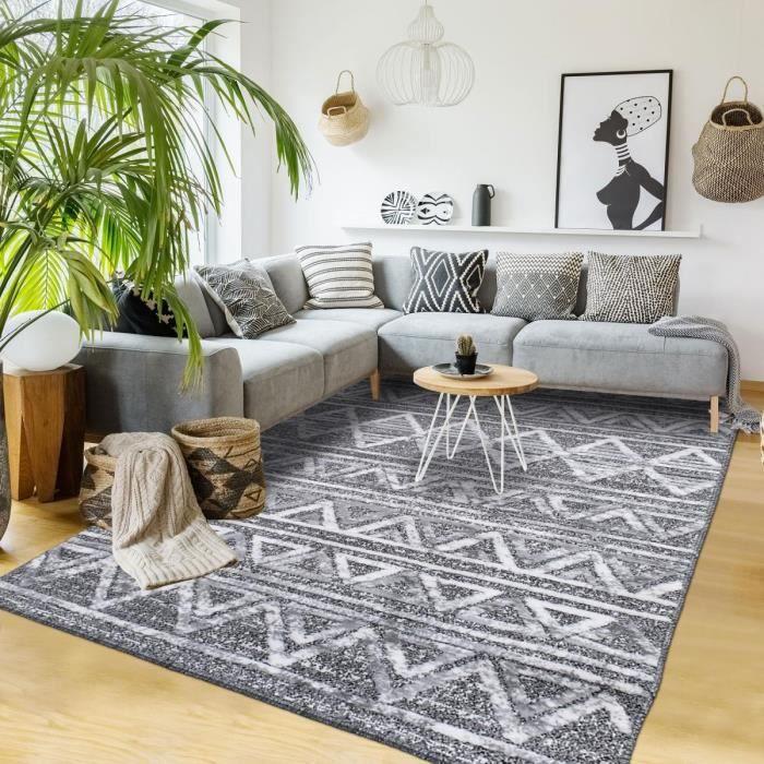 Tapis shaggy poils long - JADOREL - LANDA Gris - Moderne - 120x170 cm - Intérieur